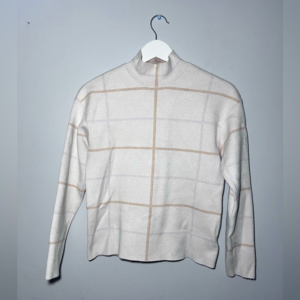 Anthropologie Ivanna Lizzie Mock Neck Window Pane Pattern Preppy Sweater XS